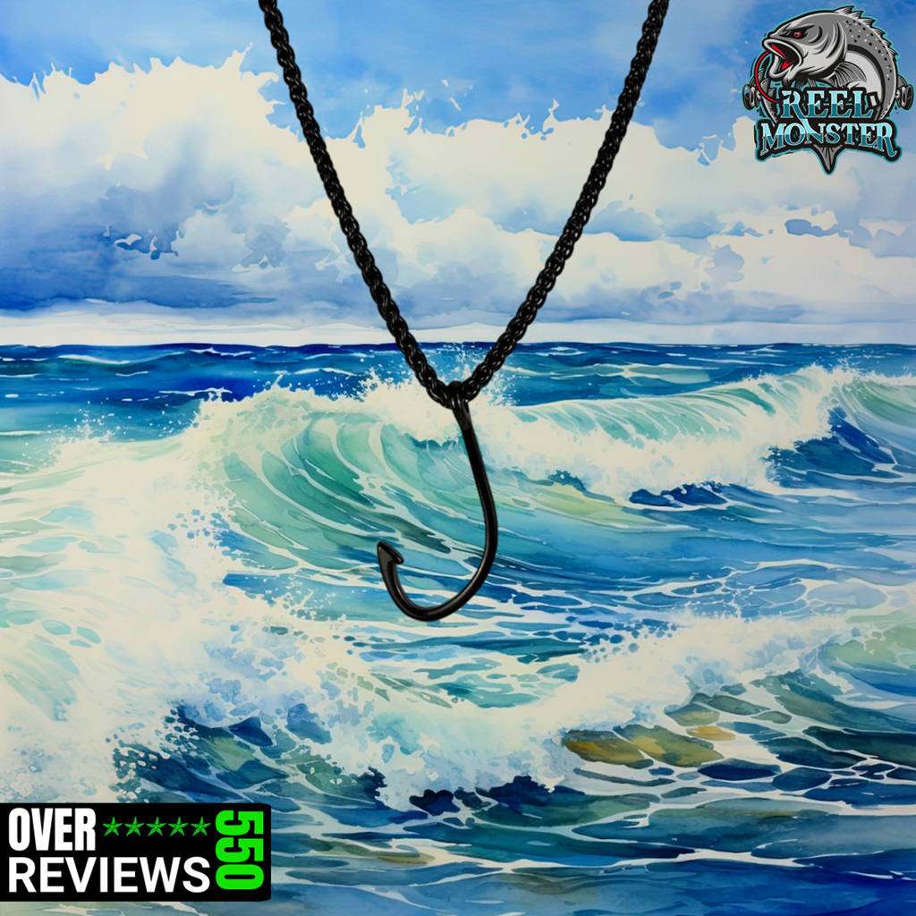 Fishing Hook Black Stainless Steel Charm and Necklace