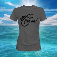 Reel Monster© Fish On Black Logo Ladies Shirt