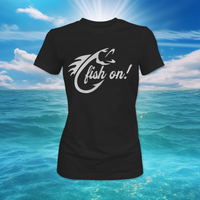 Reel Monster© Fish On White Logo Ladies Shirt