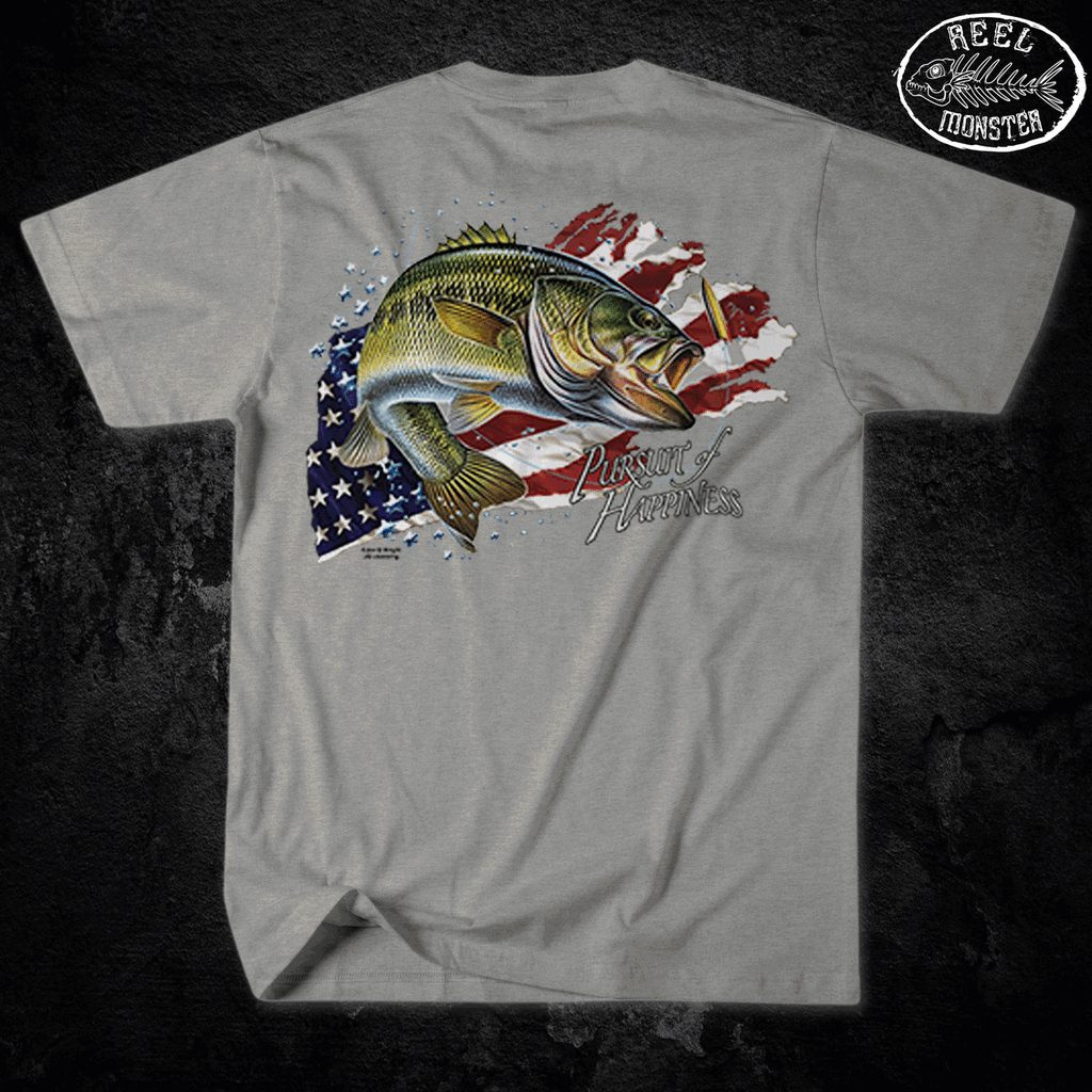 American Flag Bass Reel Monster© Fishing Shirt RMAFSS-2000