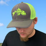 Reel Monster© Angry Fish Charcoal/Lime Green Hat RMLG-13